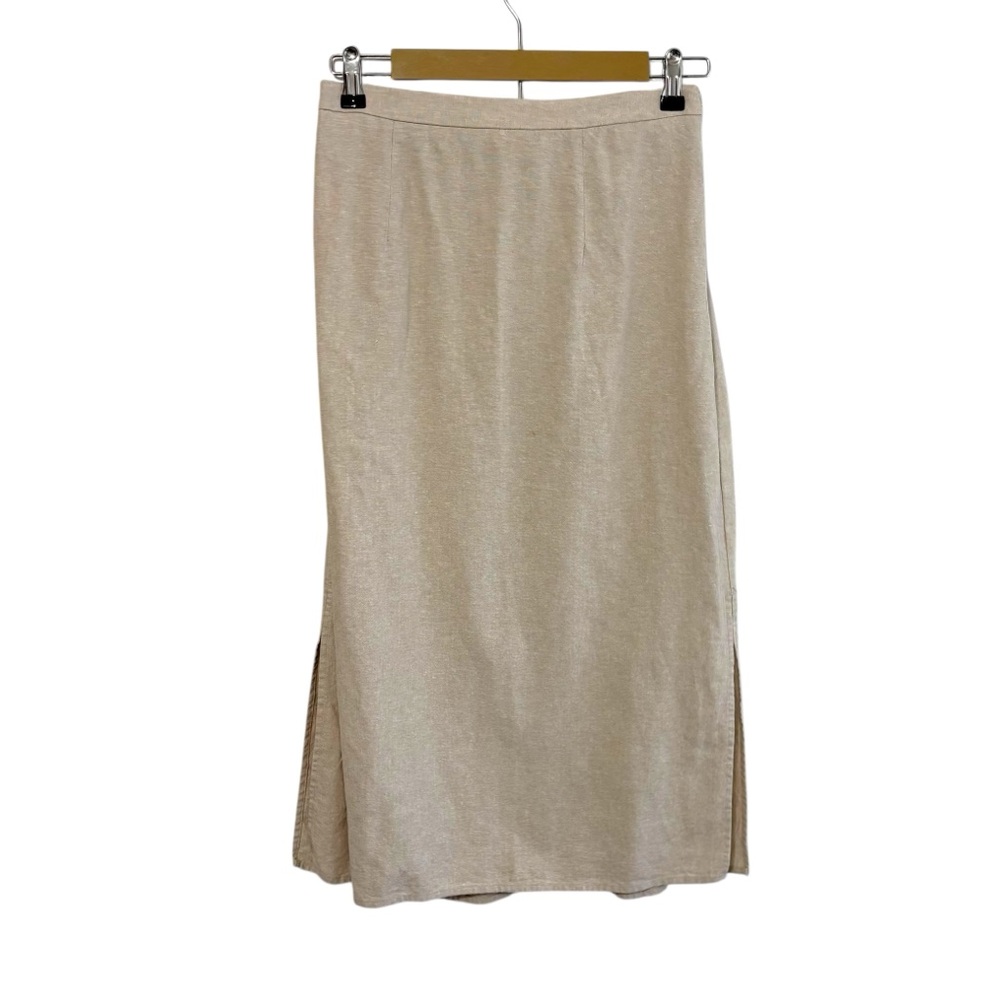 Old Navy Size Small‎ Beige Linen Blend Midi Skirt Travel Vacation Resortwear